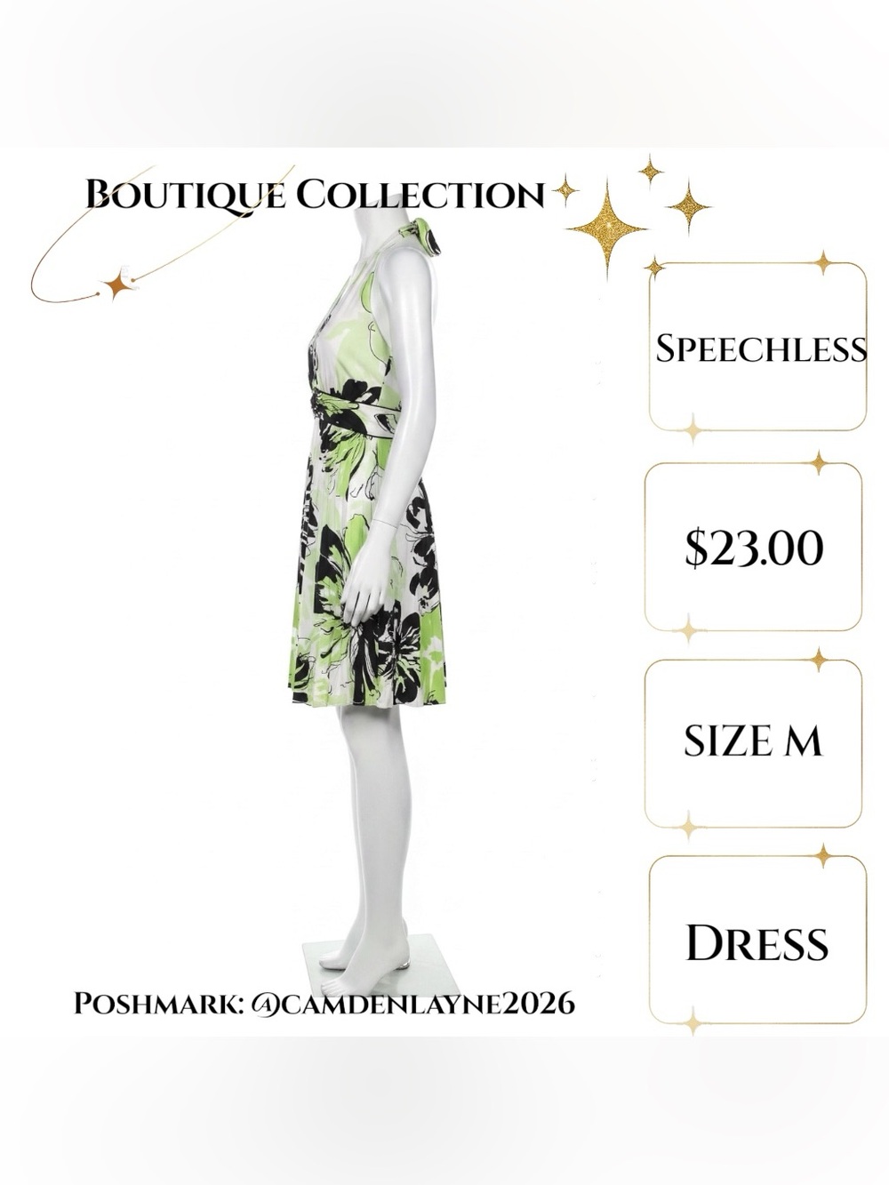 Speechless Lime & Black Halter Floral Mini Dress - Picture 5 of 7